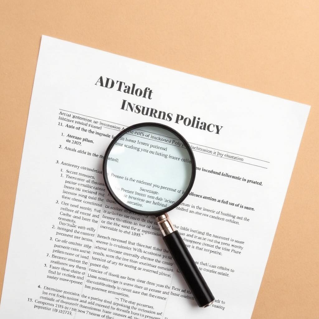 Insurance declarations page with a magnifying glass on top.