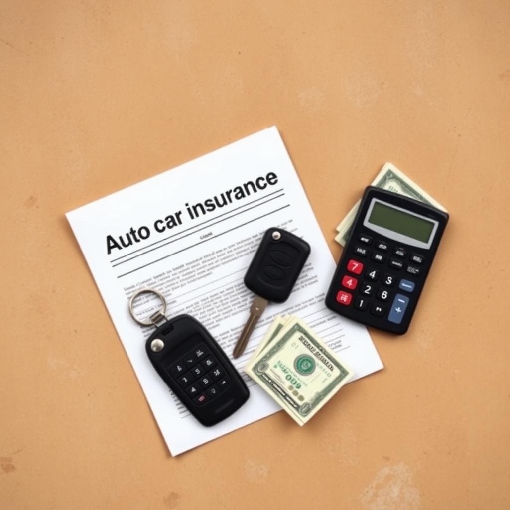 Car key and insurance document on a warm stone surface.